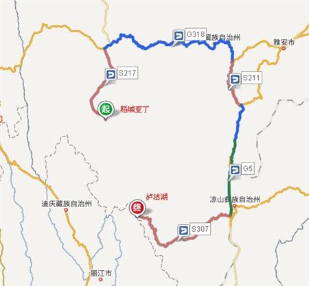 稻城亚丁到泸沽湖自驾车线路地图